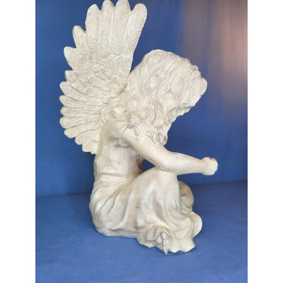 Angel Cherub Sitting Statue 11.5''H Resin Decoration Large White Figurine - Picture 2 of 7
